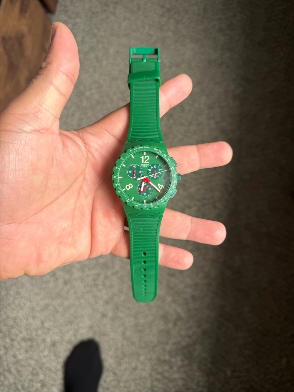 Swatch Green Silicone Chronograph Watchswatch